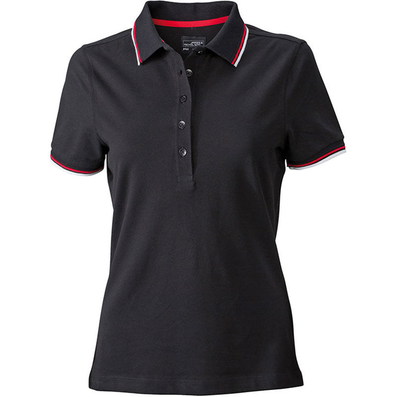 Qeco | Polo manches courtes personnalisé pour femme Noir Rouge