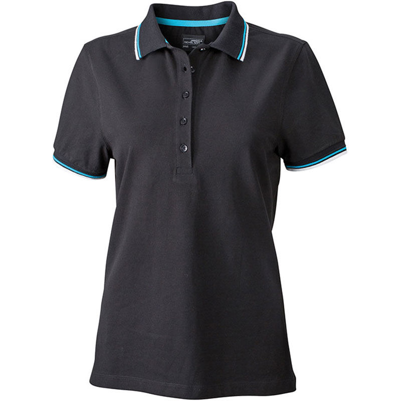 Qeco | Polo manches courtes personnalisé pour femme Noir Turquoise