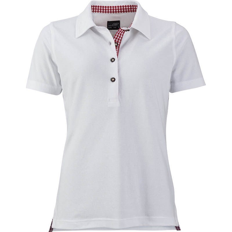 Suggo | Polo manches courtes publicitaire pour femme Blanc Rouge Blanc