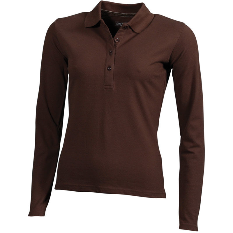 Zinna | Polo manches longues publicitaire pour femme Marron