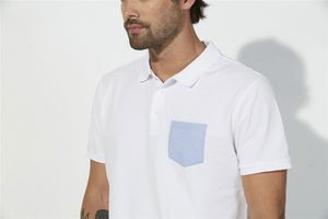 Competes Pocket | Polo manches courtes personnalisé pour homme Blanc Bleu 4