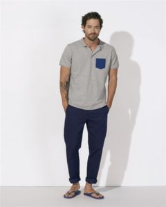 Competes Pocket | Polo manches courtes personnalisé pour homme Gris chiné Bleu royal 2