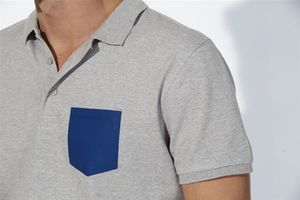 Competes Pocket | Polo manches courtes personnalisé pour homme Gris chiné Bleu royal 4