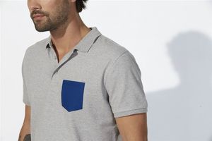 Competes Pocket | Polo manches courtes personnalisé pour homme Gris chiné Bleu royal 5