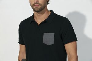 Competes Pocket | Polo manches courtes personnalisé pour homme Noir Gris chiné 4