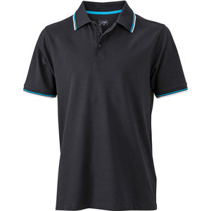 Qihe | Polo manches courtes publicitaire pour homme Noir Turquoise